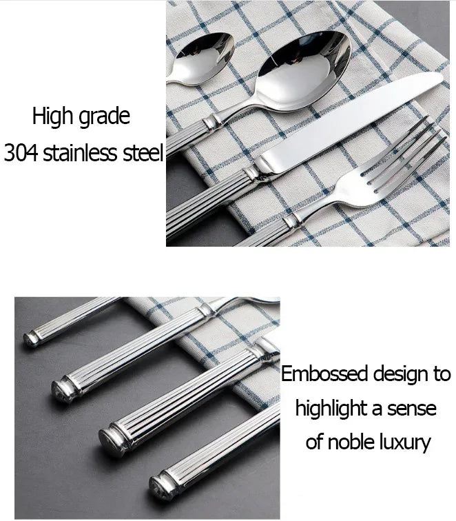 4pcs Bright 18/10 Stainless Steel Luxury Cutlery Set Dinnerware Tableware Knife Spoon Fork Flatware Dishwasher Safe Utensils