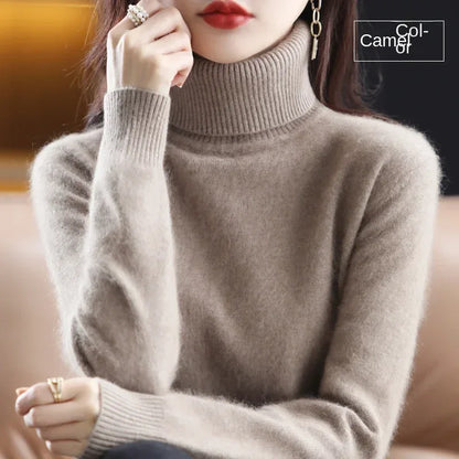 New Women's Clothing For Autumn/Winter 2024 100% Mink Plush Turtleneck Pullover Sweater Ladies Cashmere Sweater Dbr-018