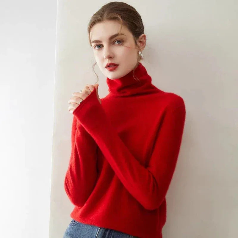 100%Merino Pure Wool Sweater Women's AutumnWinter Long Sleeve High Neck Pullover Warm High Quality Solid Color Basic Knit Jumper