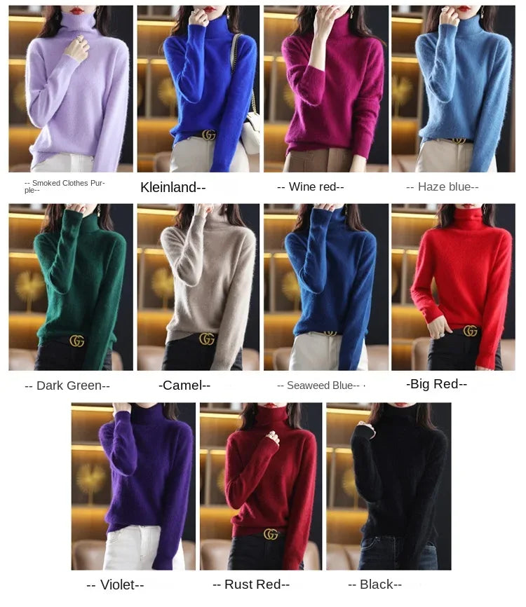 New Women's Clothing For Autumn/Winter 2024 100% Mink Plush Turtleneck Pullover Sweater Ladies Cashmere Sweater Dbr-018