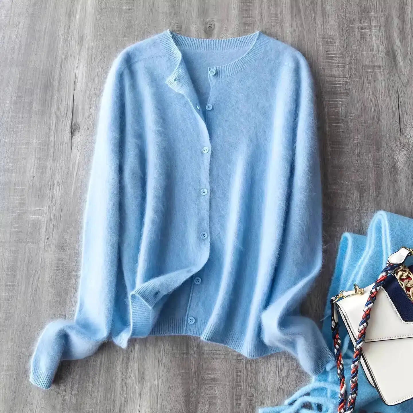 Fleece Wool-Cashmere Button Cardigan