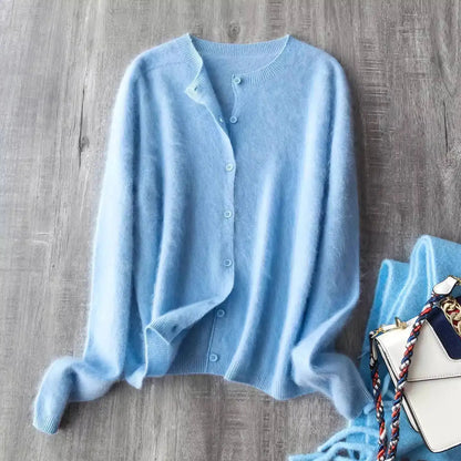 Fleece Wool-Cashmere Button Cardigan