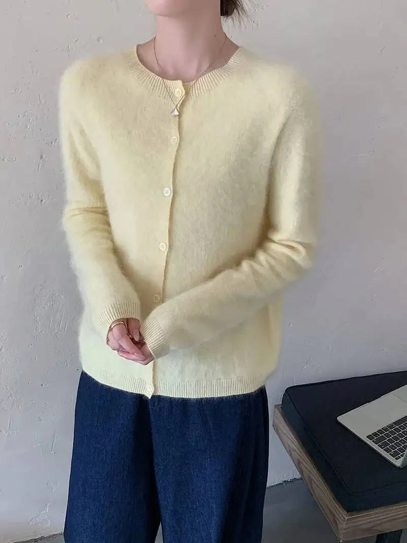 Fleece Wool-Cashmere Button Cardigan