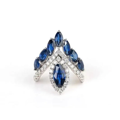 Premium and exquisite crown shaped design water droplet sapphire rings for women luxurious wedding silver 925 blue ring jewelry