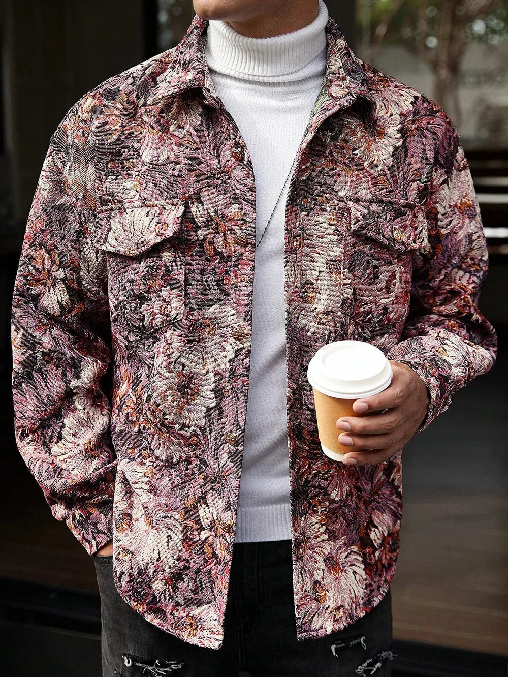 Practical fashion casual floral print men's jacket Loose and comfortable fabrics show the charm of daily travel men's jacket