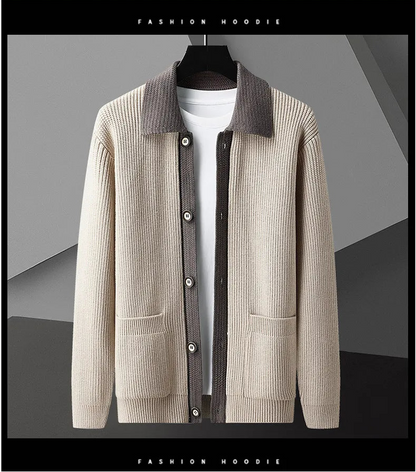 Two-Tone Knit Button Cardigan