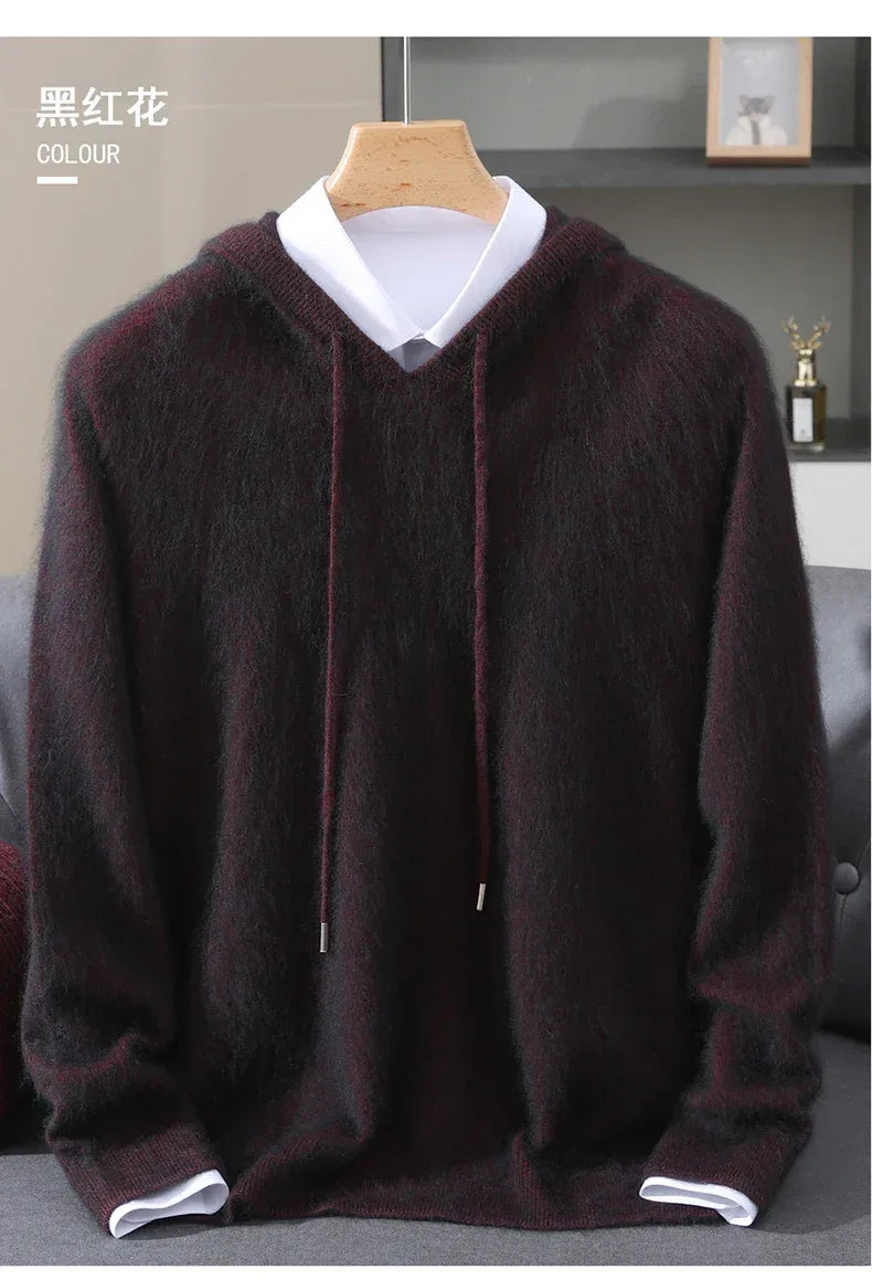 Men's Clothing: 100% Pure Mink Cashmere Knitted Sweater Casual And Loose Large-Sized Hooded Pullover Autumn Winter New Products