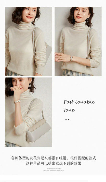 100%Merino Pure Wool Sweater Women's AutumnWinter Long Sleeve High Neck Pullover Warm High Quality Solid Color Basic Knit Jumper