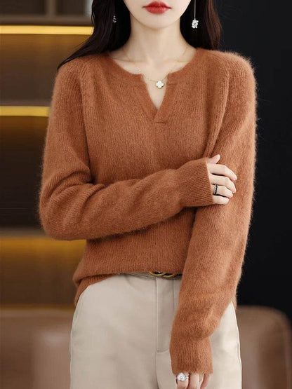 Elegant V-Neck Mink Cashmere Sweater - Montero Milan