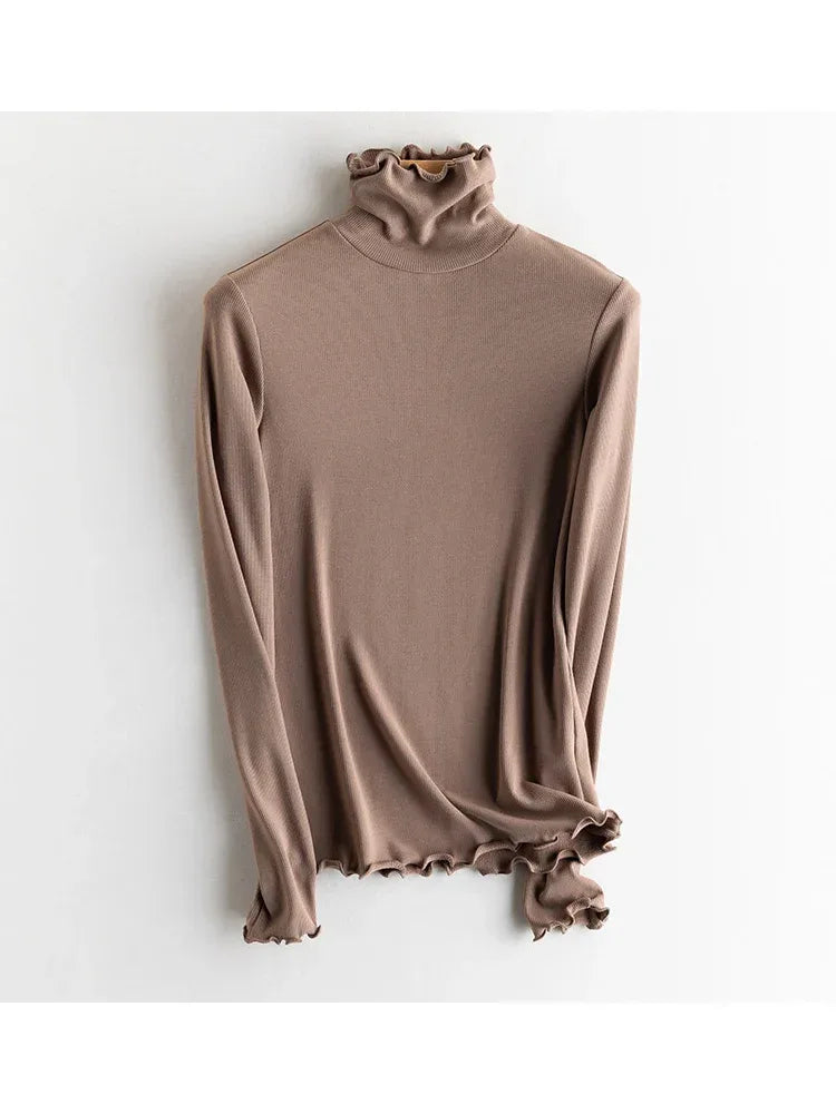 SuyaDream, Women Bottoming T Shirt, Silk Viscose Blend, Long Sleeves, Solid Basic Thermal  Shirt, 2024 Autumn Winter Top