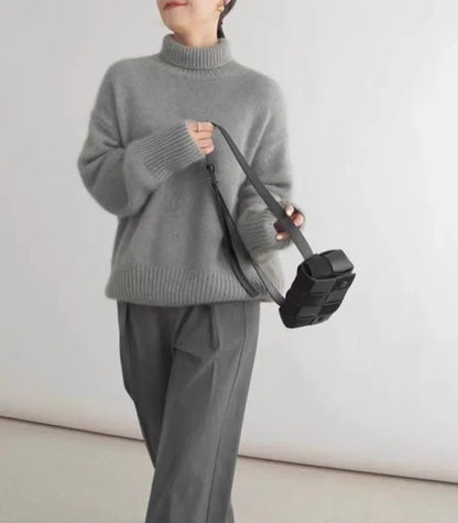 2024 Autumn and Winter New Thick Cashmere Sweater Women High Neck Pullover Sweater Warm Loose Knitted Base Sweater Jacket Tops