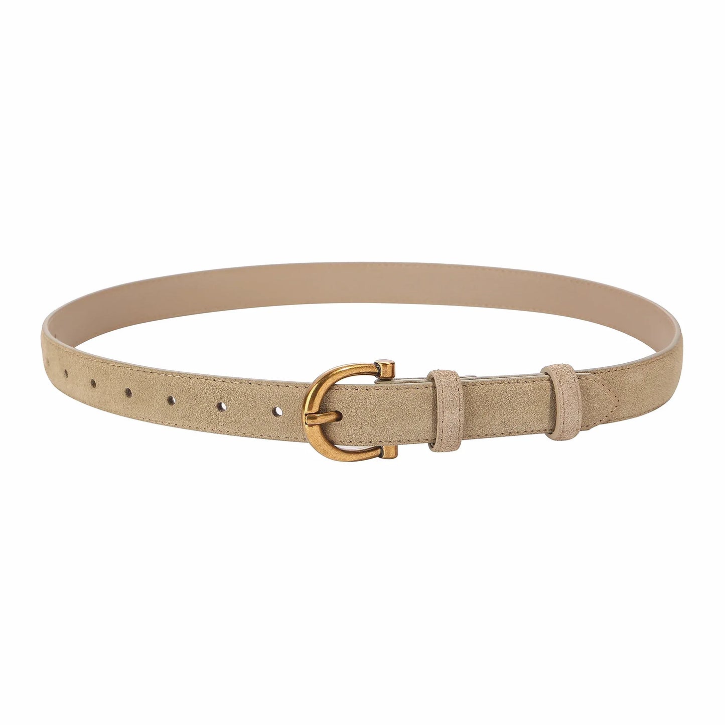 Genuine Leather Suede Women Belt Fashion Skinny Waistband Retro Gold Buckle Brown Belts for Jeans Pants