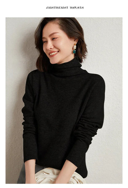 100%Merino Pure Wool Sweater Women's AutumnWinter Long Sleeve High Neck Pullover Warm High Quality Solid Color Basic Knit Jumper