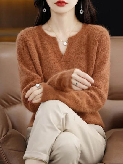 Elegant V-Neck Mink Cashmere Sweater - Montero Milan