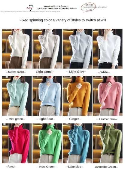 New Women's Clothing For Autumn/Winter 2024 100% Mink Plush Turtleneck Pullover Sweater Ladies Cashmere Sweater Dbr-018