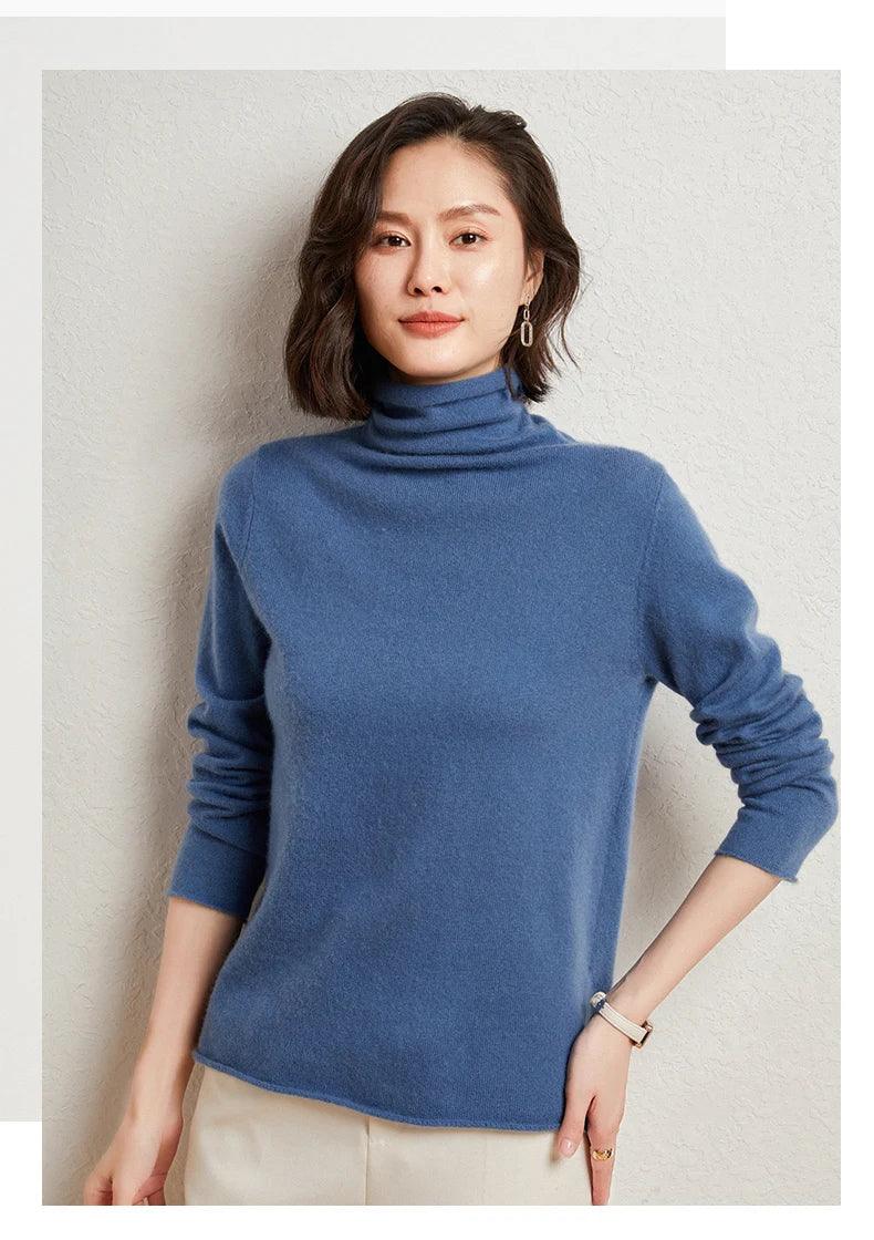 100%Merino Pure Wool Sweater Women's AutumnWinter Long Sleeve High Neck Pullover Warm High Quality Solid Color Basic Knit Jumper