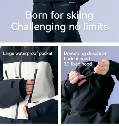 COPOZZ Ski Jacket Women Man Hooded Ski Wear Windproof Winter Overalls Hoodie Waterproof Outdoor Sports Clothing Snowboard