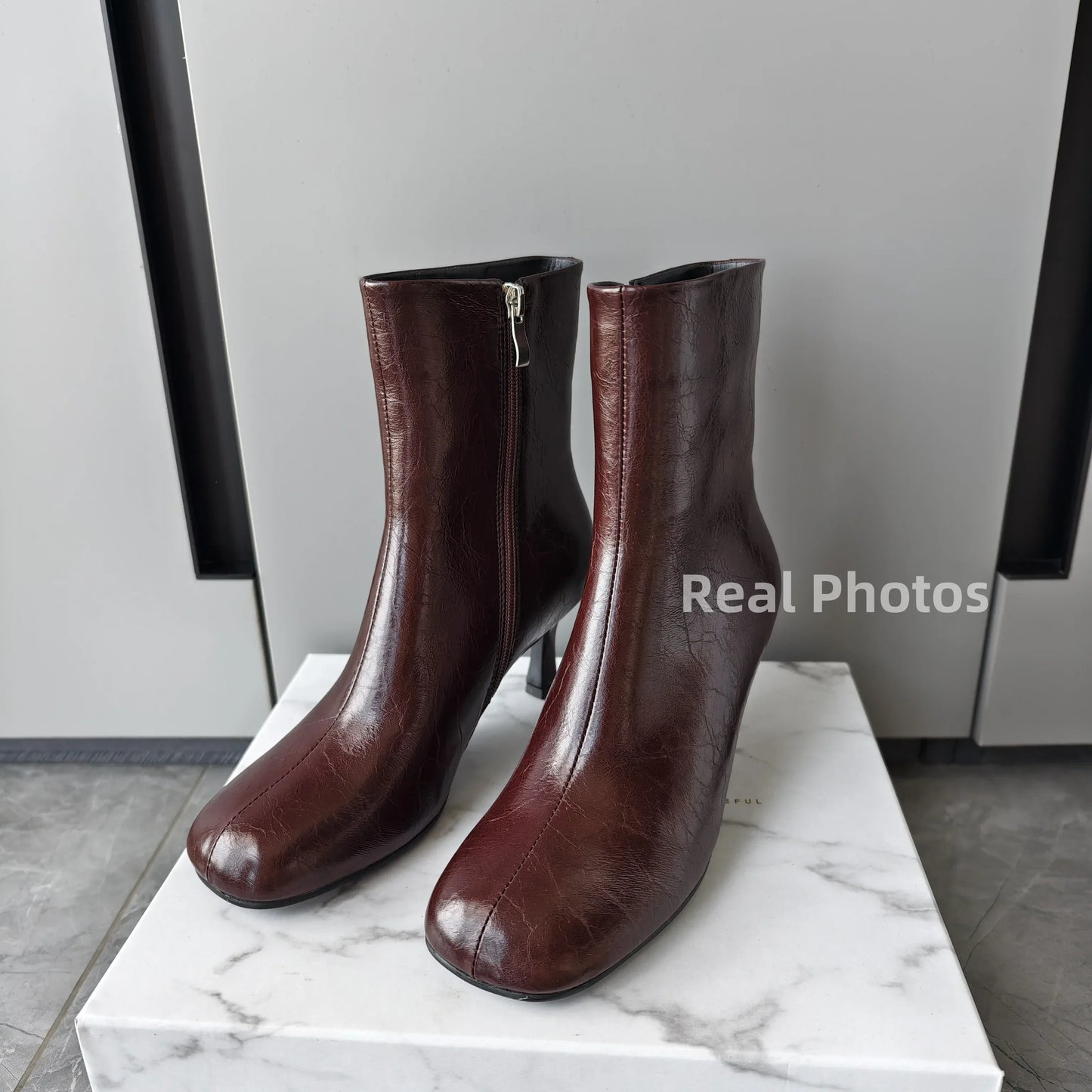 FEDONAS Fashion Women Genuine Leather Thin High Heels Warm Autumn Winter Ankle Boots Round Toe Short Elegant Short Boots Shoes