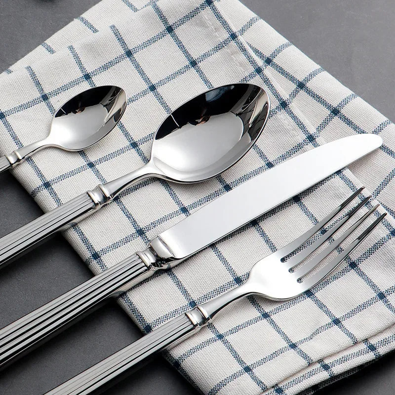 4pcs Bright 18/10 Stainless Steel Luxury Cutlery Set Dinnerware Tableware Knife Spoon Fork Flatware Dishwasher Safe Utensils