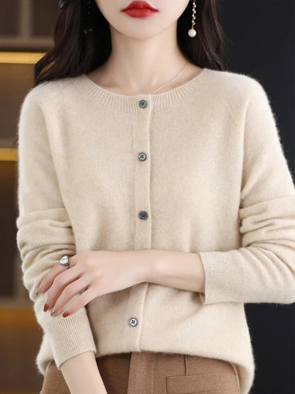Women Cashmere Sweater 100% Merino Wool Knitted Cardigan Autumn Winter  Knitwear O-Neck Female  Solid Color Casual Fashion Top
