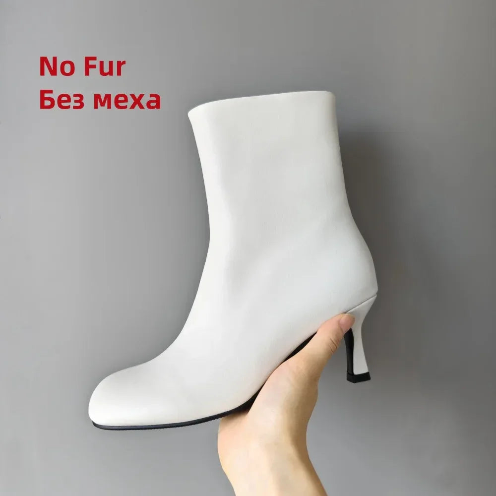 FEDONAS Fashion Women Genuine Leather Thin High Heels Warm Autumn Winter Ankle Boots Round Toe Short Elegant Short Boots Shoes