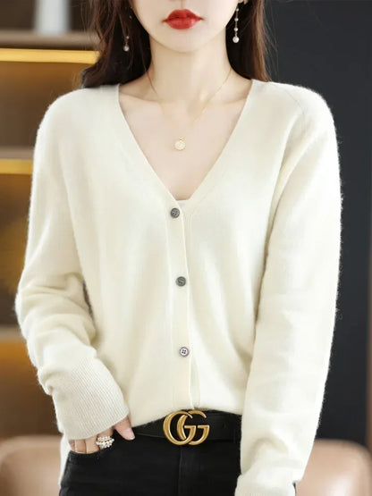 Women Cardigans V-neck Long Sleeve Knitted Outerwear Solid Thin Spring Autumn Sweaters Knitwears Korean Fashion Red Cardigans