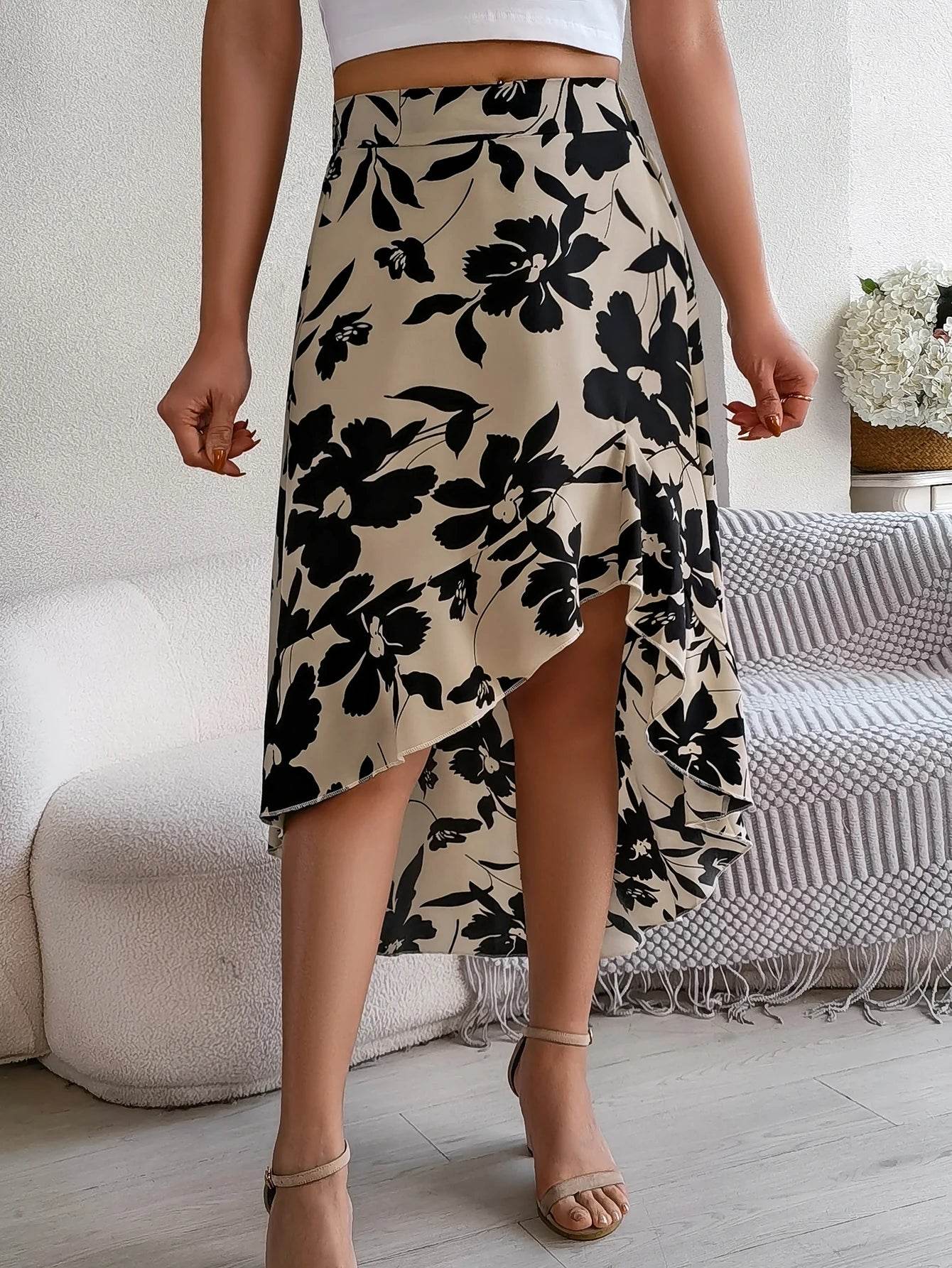 Floral High-Low Midi Skirt - Montero Milan