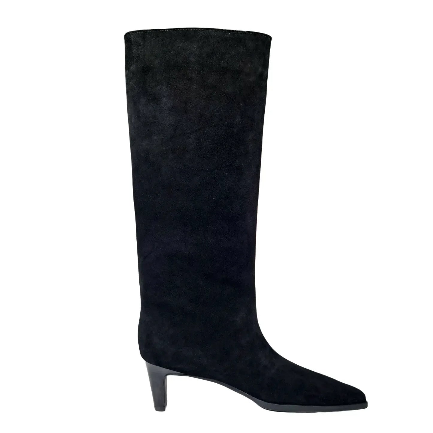 QUTAA Fashion Winter Women Knee High Boots Cow Suede Autumn Shoes Pointed Toe Buckles Chunky High Heels Motorcycle Boots 34-43
