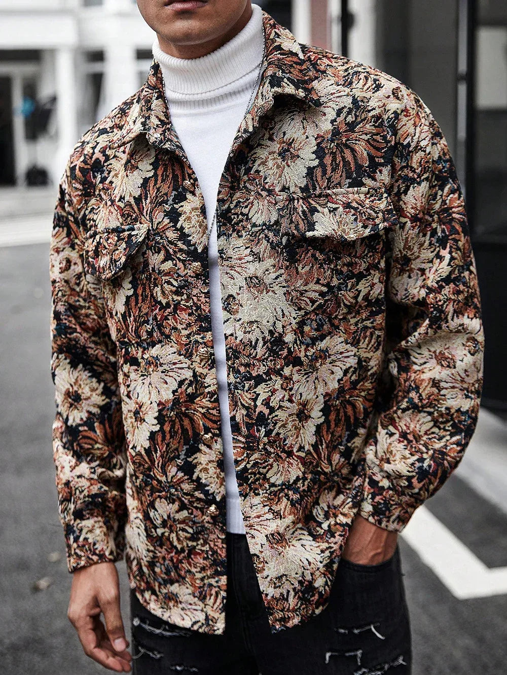 Practical fashion casual floral print men's jacket Loose and comfortable fabrics show the charm of daily travel men's jacket