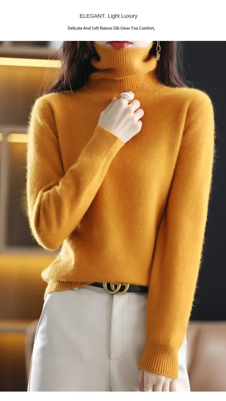 New Women's Clothing For Autumn/Winter 2024 100% Mink Plush Turtleneck Pullover Sweater Ladies Cashmere Sweater Dbr-018