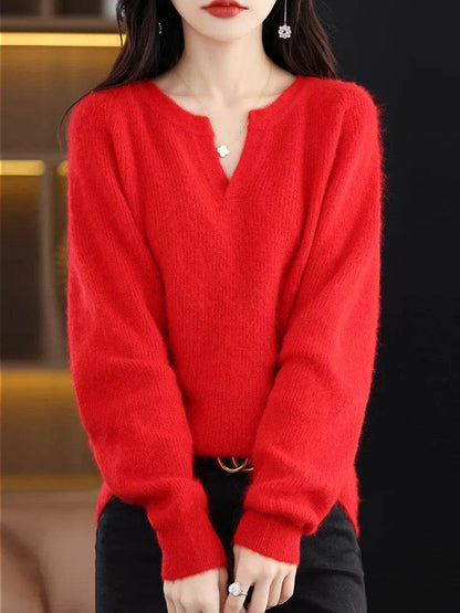 Elegant V-Neck Mink Cashmere Sweater - Montero Milan