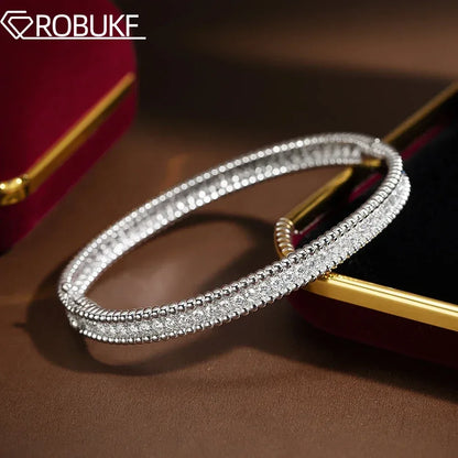 2mm Full Moissanite Bracelets with GRA Certified 100% 925 Sterling Silver Plated 18K Gold Luxury Fine Jewelry Bangle For Women