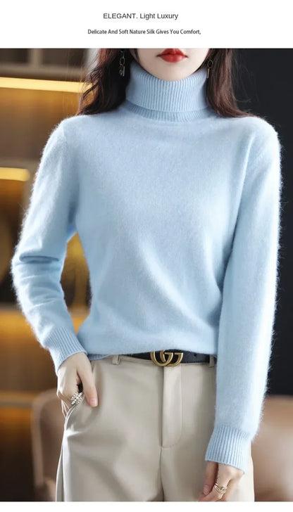 New Women's Clothing For Autumn/Winter 2024 100% Mink Plush Turtleneck Pullover Sweater Ladies Cashmere Sweater Dbr-018