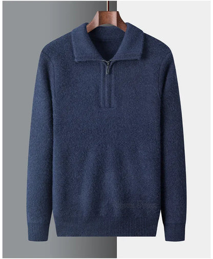 New Men Cashmere Sweater for Warm Comfort Knitted Long Sleeved O-neck Zipper Pullover Alpaca Sweater Male Brand