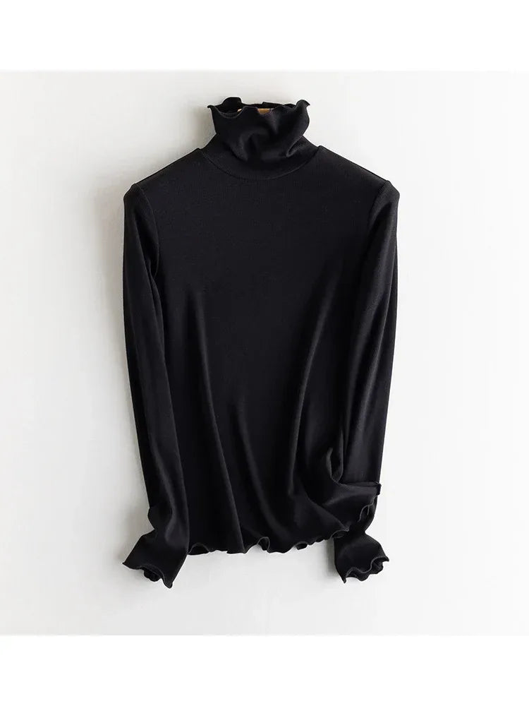 SuyaDream, Women Bottoming T Shirt, Silk Viscose Blend, Long Sleeves, Solid Basic Thermal  Shirt, 2024 Autumn Winter Top