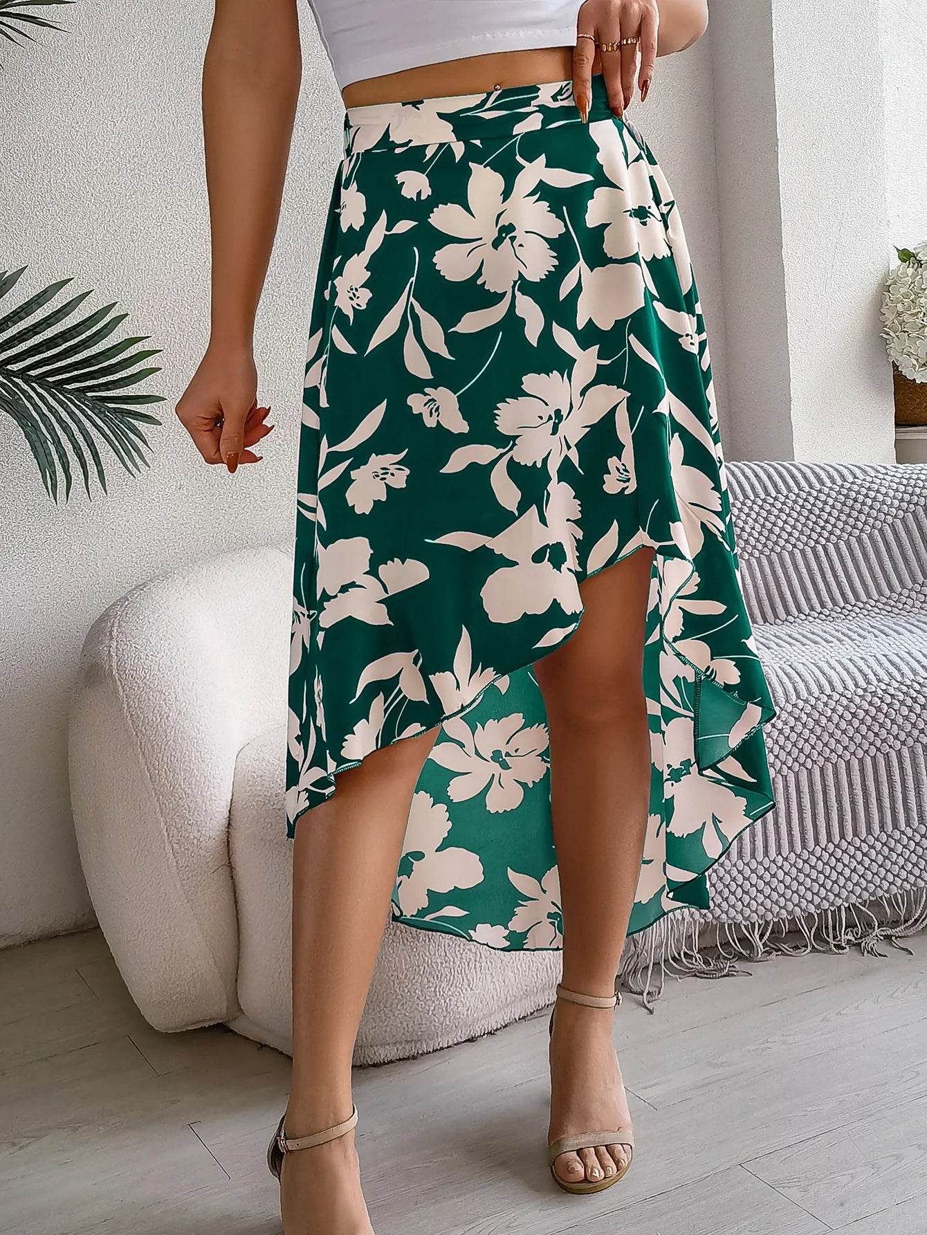 Floral High-Low Midi Skirt - Montero Milan