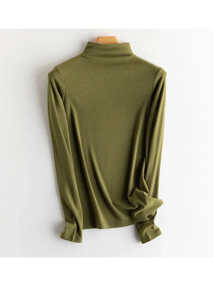 SuyaDream, Women Bottoming T Shirt, Silk Viscose Blend, Long Sleeves, Solid Basic Thermal  Shirt, 2024 Autumn Winter Top