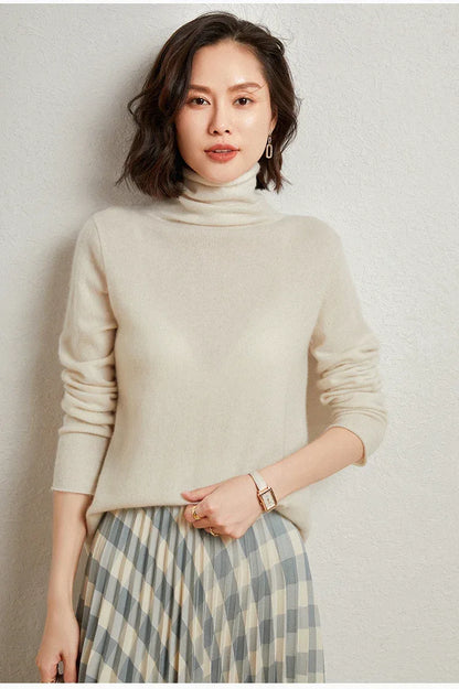 100%Merino Pure Wool Sweater Women's AutumnWinter Long Sleeve High Neck Pullover Warm High Quality Solid Color Basic Knit Jumper