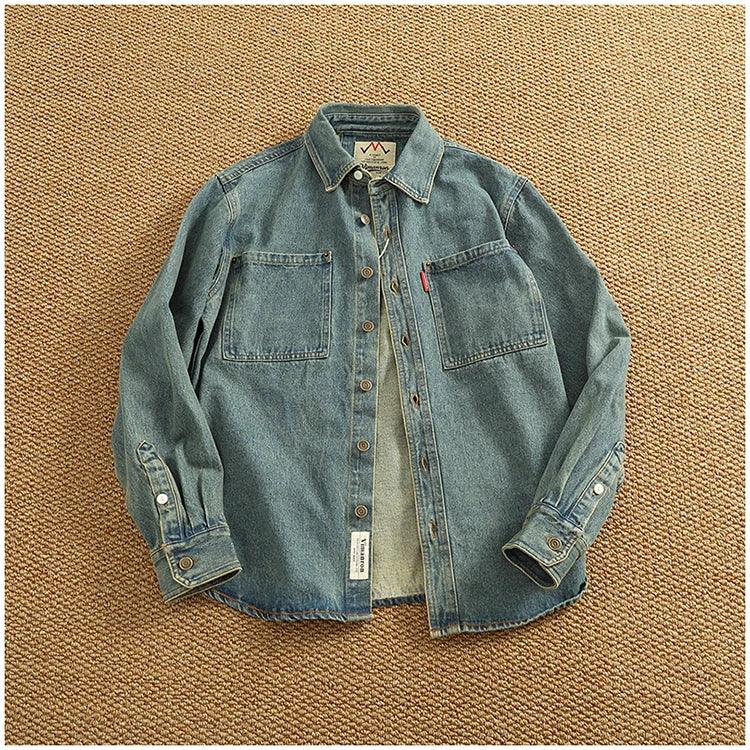 American Casual Men's Long Sve Denim irt Pure Cotton Heavyweight Waed Vintage Workwear Layering irt Jaet
