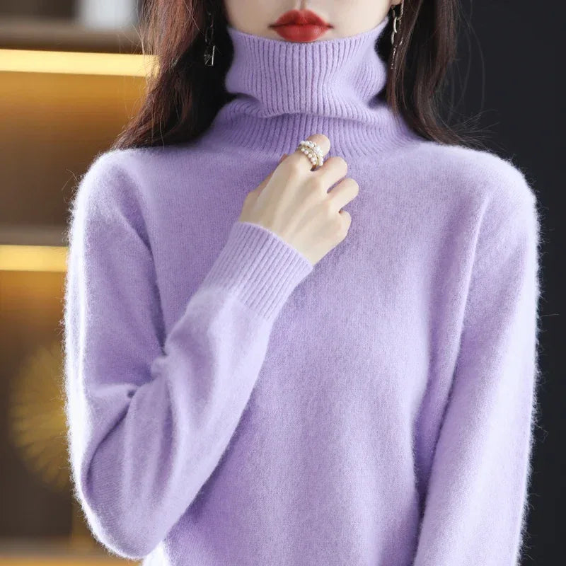 New Women's Clothing For Autumn/Winter 2024 100% Mink Plush Turtleneck Pullover Sweater Ladies Cashmere Sweater Dbr-018