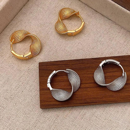 Real 925 Sterling Silver 14K Gold Twisted Wrinkled Round Hoop Earrings for Women Minimalist Trendy Fine Jewelry Accessories