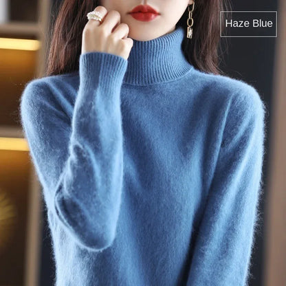 New Women's Clothing For Autumn/Winter 2024 100% Mink Plush Turtleneck Pullover Sweater Ladies Cashmere Sweater Dbr-018