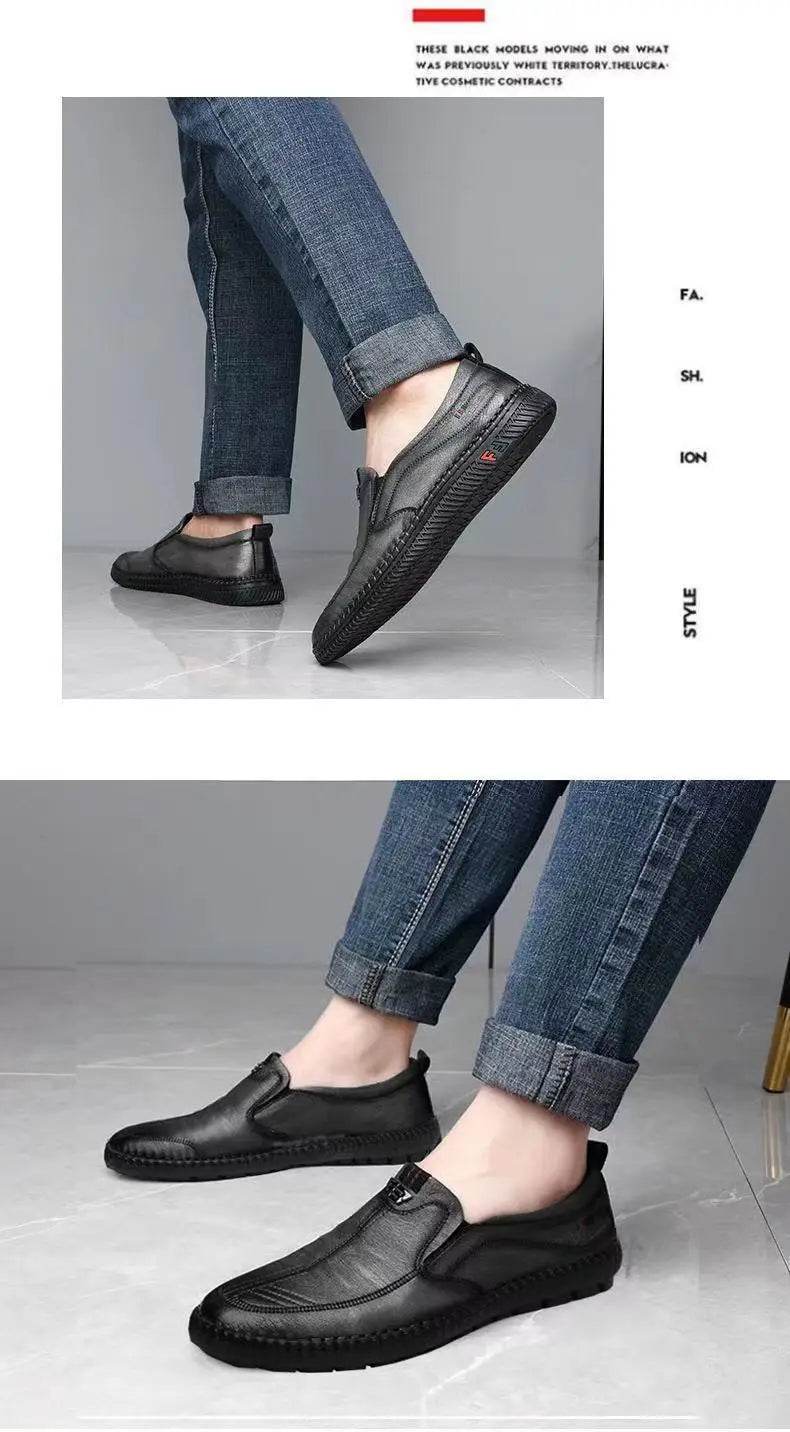Mens Leather Loafers Non Slip Walking Flats Breathable Outdoor Slip on Casual Shoes for Male Work Office Driving Sneakers2 - Montero Milan