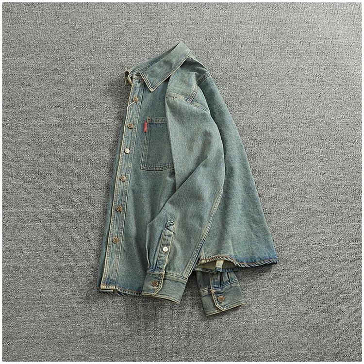 American Casual Men's Long Sve Denim irt Pure Cotton Heavyweight Waed Vintage Workwear Layering irt Jaet