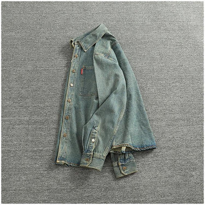 American Casual Men's Long Sve Denim irt Pure Cotton Heavyweight Waed Vintage Workwear Layering irt Jaet
