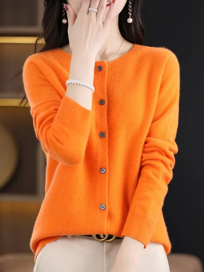 Women Cashmere Sweater 100% Merino Wool Knitted Cardigan Autumn Winter  Knitwear O-Neck Female  Solid Color Casual Fashion Top