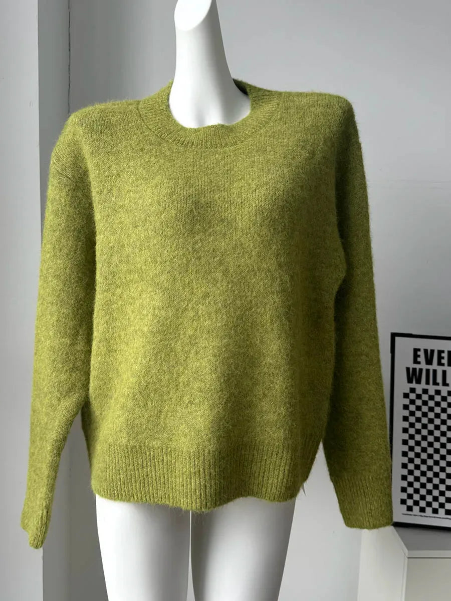 Hirsionsan Basic O Neck Basic Sleeve Sweater Women 2025 Oversized Short Knitted Wool Pullover Female Casual Thick Warm Soft Tops