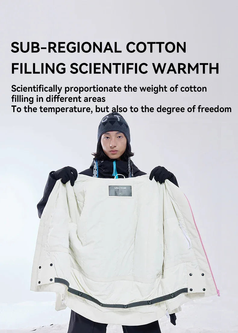 VECTOR Men and Women Cotton Contrast Skiing Top Waterproof and Durable Warm Snowboard Ski Double Board Single Board Outdoors