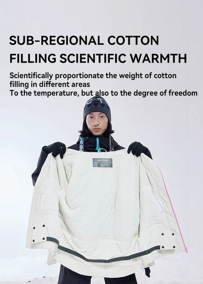 VECTOR Men and Women Cotton Contrast Skiing Top Waterproof and Durable Warm Snowboard Ski Double Board Single Board Outdoors