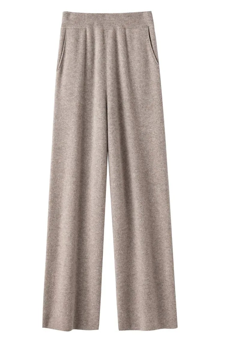 Elegant Pure High Waist Drooping Wide-Leg Pants Women's Outer Wear with Pockets Baggy Straight Trousers Knitted Mop Trousers